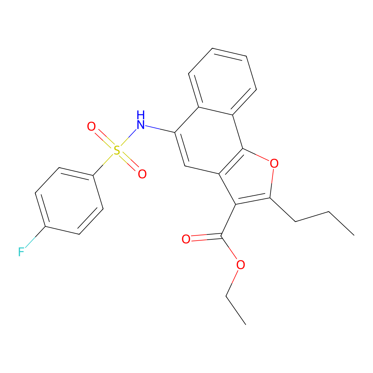 Ethyl 5-{[(4-fluorophenyl)sulfonyl]amino}-2-propylnaphtho[1,2-b]furan-3-carboxylate molecular structure, CAS 421579-40-0