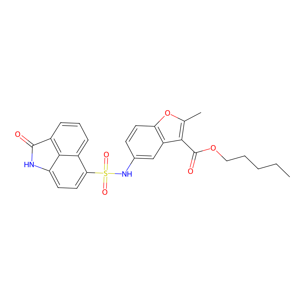 Pentyl 2-methyl-5-{[(2-oxo-1,2-dihydrobenzo[cd]indol-6-yl)sulfonyl]amino}-1-benzofuran-3-carboxylate molecular structure, CAS 421579-47-7