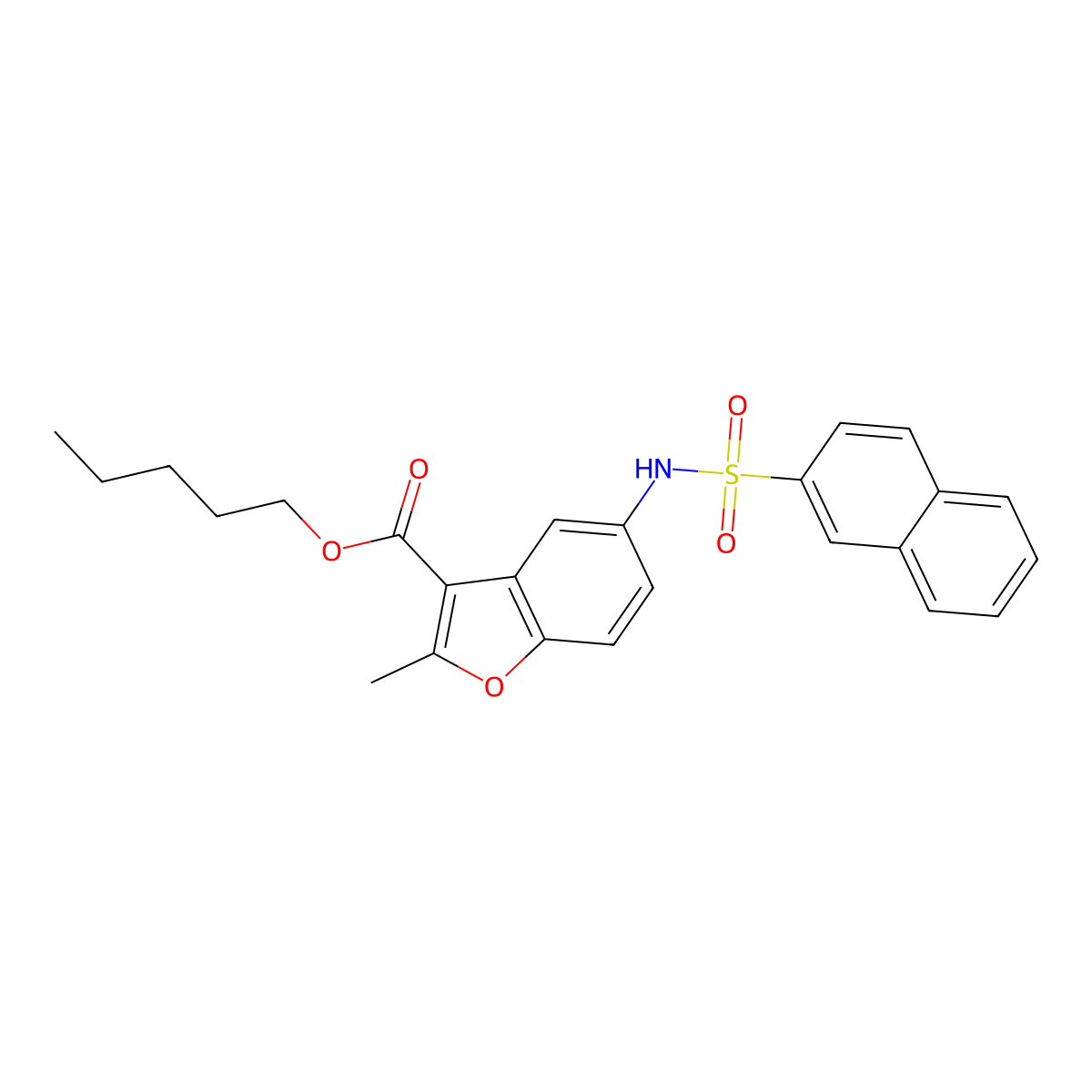 Pentyl 2-methyl-5-(naphthalene-2-sulfonamido)benzofuran-3-carboxylate molecular structure, CAS 421579-48-8