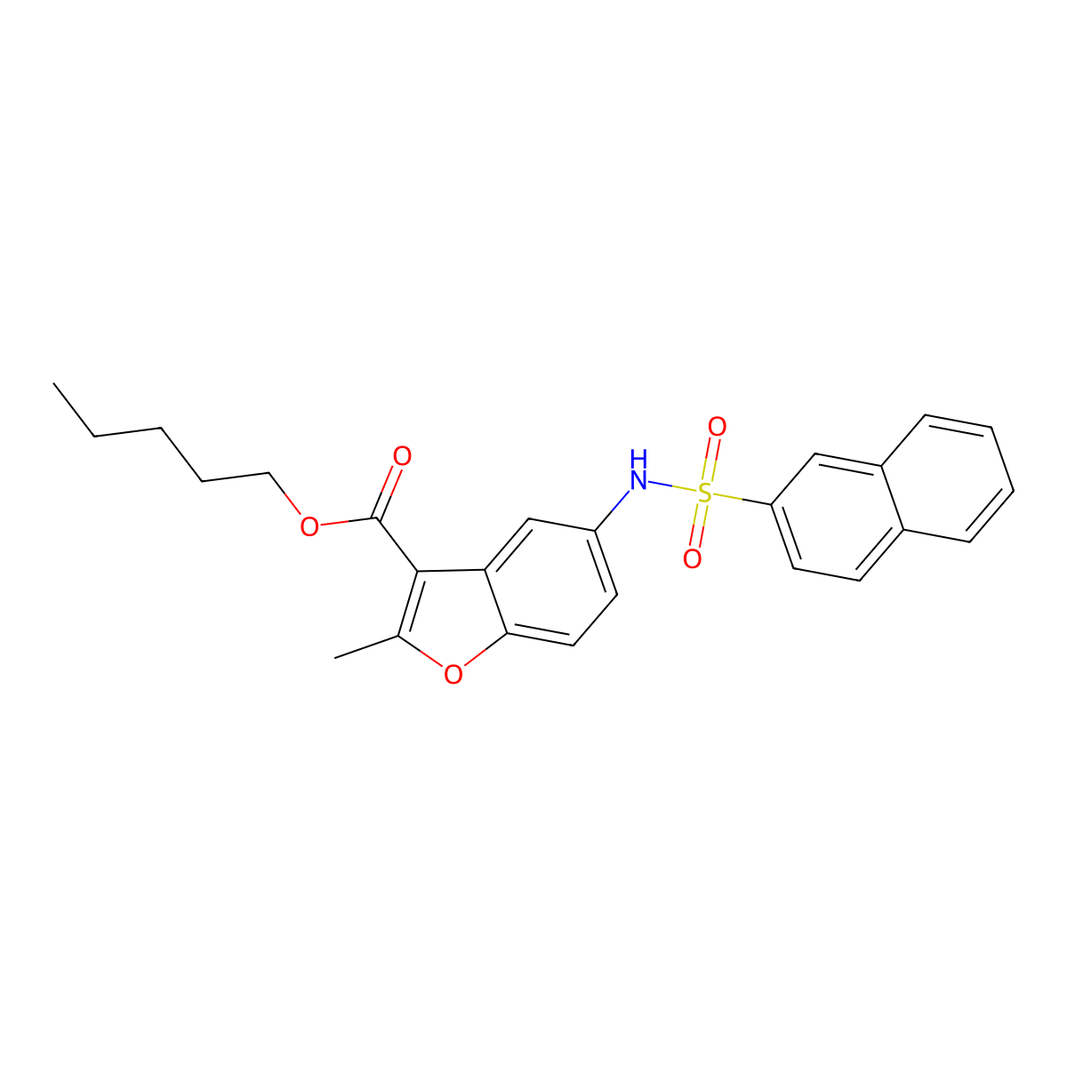 Pentyl 2-methyl-5-(naphthalene-2-sulfonamido)benzofuran-3-carboxylate molecular structure, CAS 421579-48-8