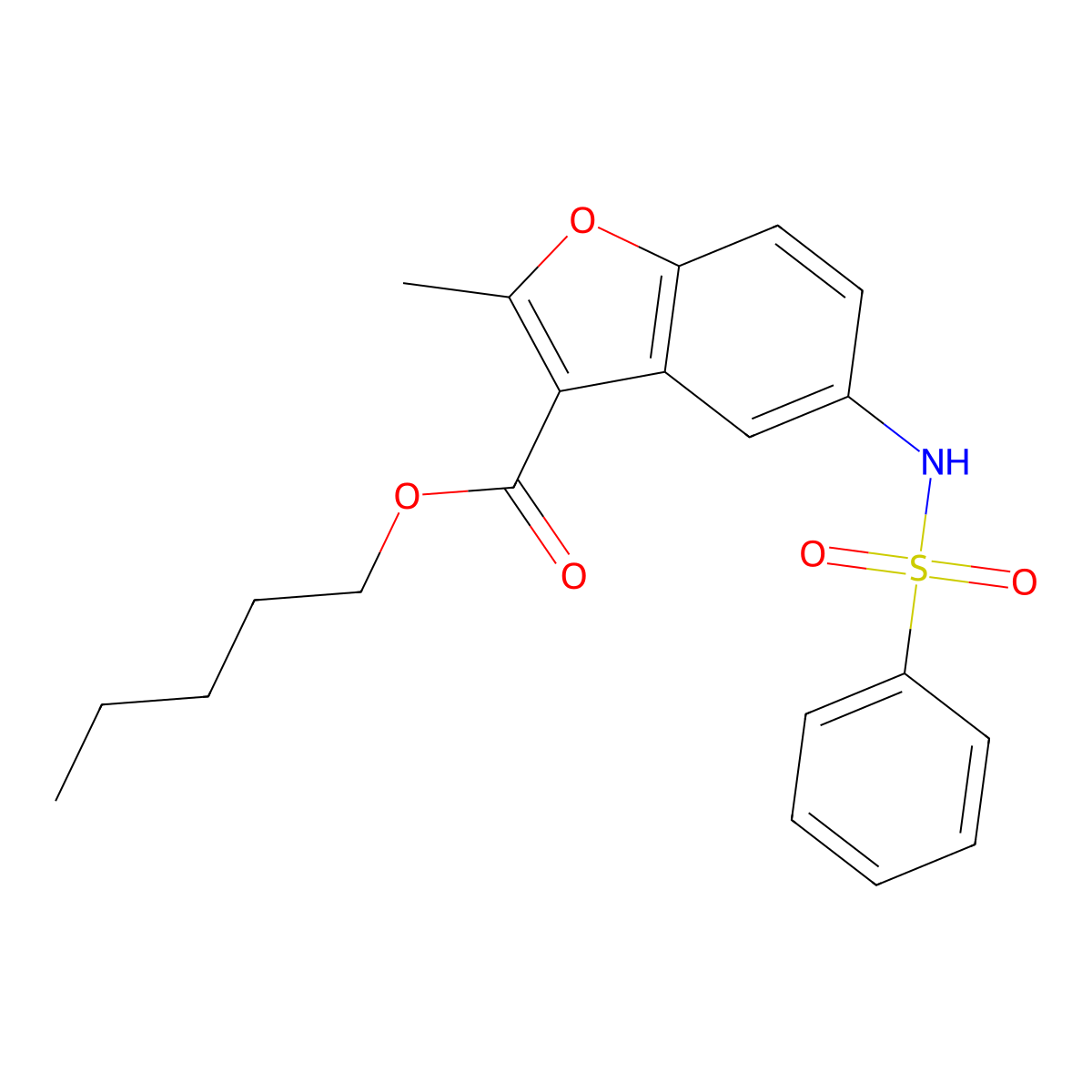 Pentyl 5-(benzenesulfonamido)-2-methyl-1-benzofuran-3-carboxylate molecular structure, CAS 421579-49-9