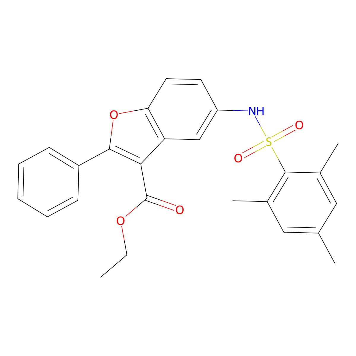 Ethyl 5-[(mesitylsulfonyl)amino]-2-phenyl-1-benzofuran-3-carboxylate molecular structure, CAS 421579-97-7