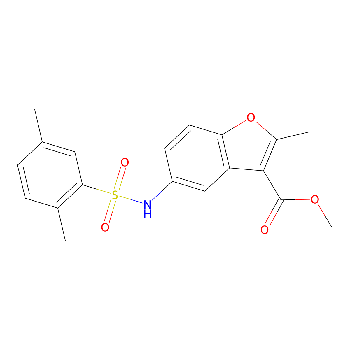 Methyl 5-{[(2,5-dimethylphenyl)sulfonyl]amino}-2-methyl-1-benzofuran-3-carboxylate molecular structure, CAS 421580-01-0