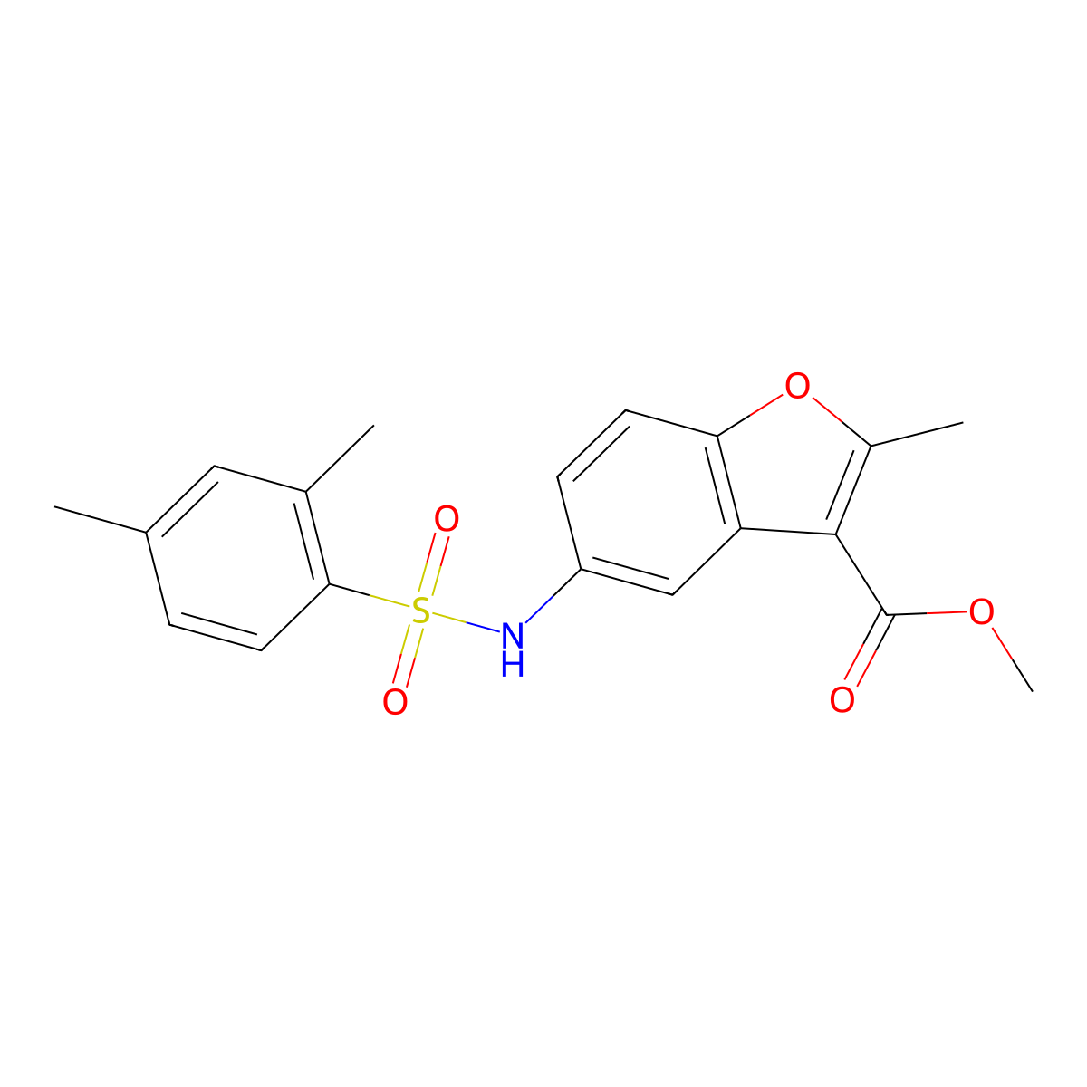 Methyl 5-[(2,4-dimethylphenyl)sulfonylamino]-2-methyl-1-benzofuran-3-carboxylate molecular structure, CAS 421580-02-1