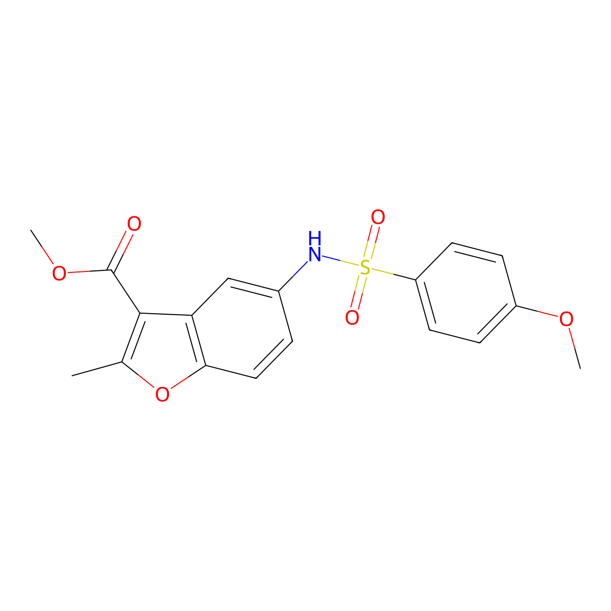 Methyl 5-{[(4-methoxyphenyl)sulfonyl]amino}-2-methyl-1-benzofuran-3-carboxylate molecular structure, CAS 421580-03-2