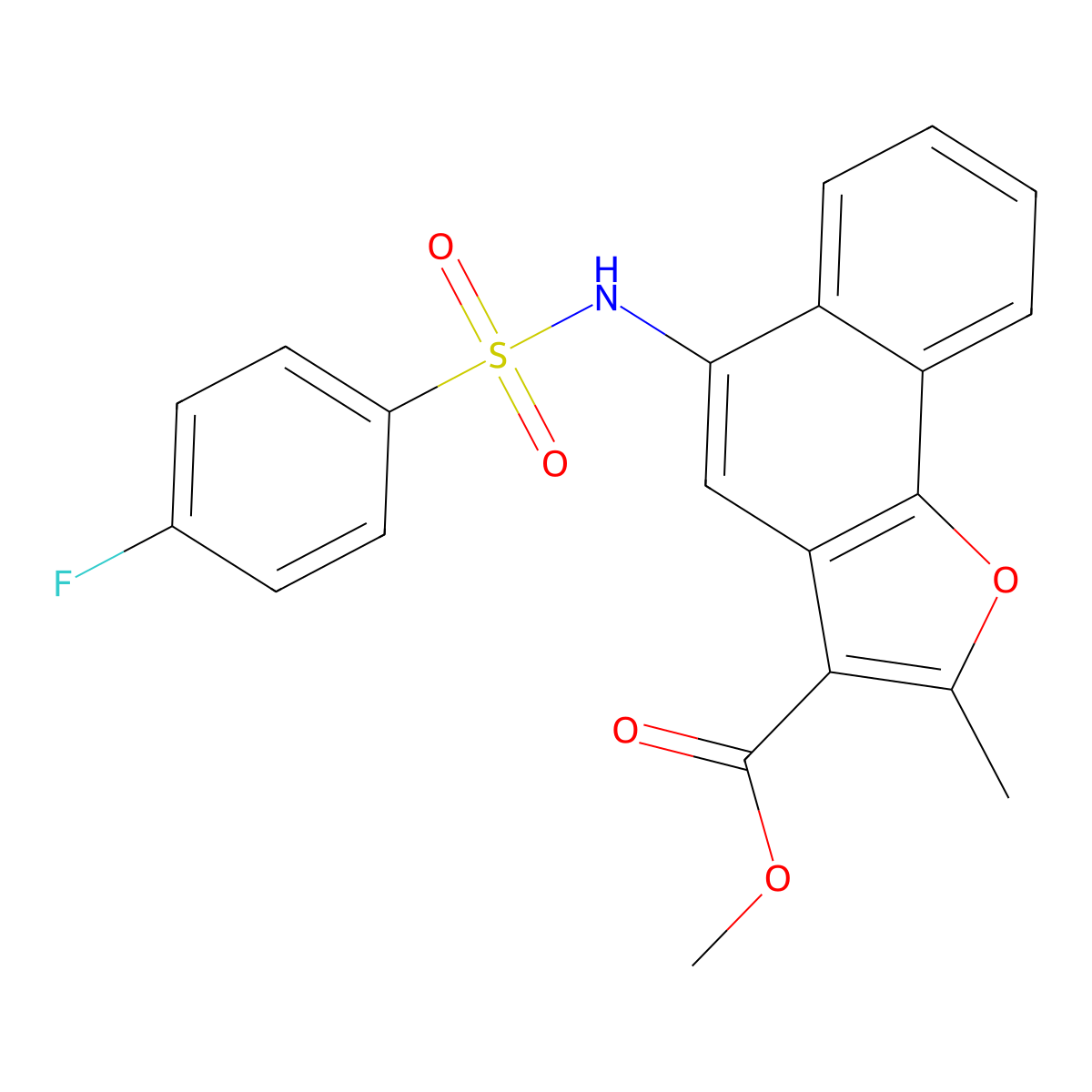 Methyl 5-{[(4-fluorophenyl)sulfonyl]amino}-2-methylnaphtho[1,2-b]furan-3-carboxylate molecular structure, CAS 421580-11-2