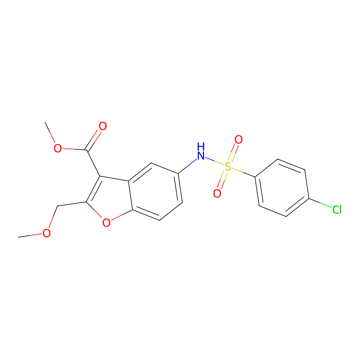 Methyl 5-[(4-chlorophenyl)sulfonylamino]-2-(methoxymethyl)-1-benzofuran-3-carboxylate molecular structure, CAS 421580-20-3