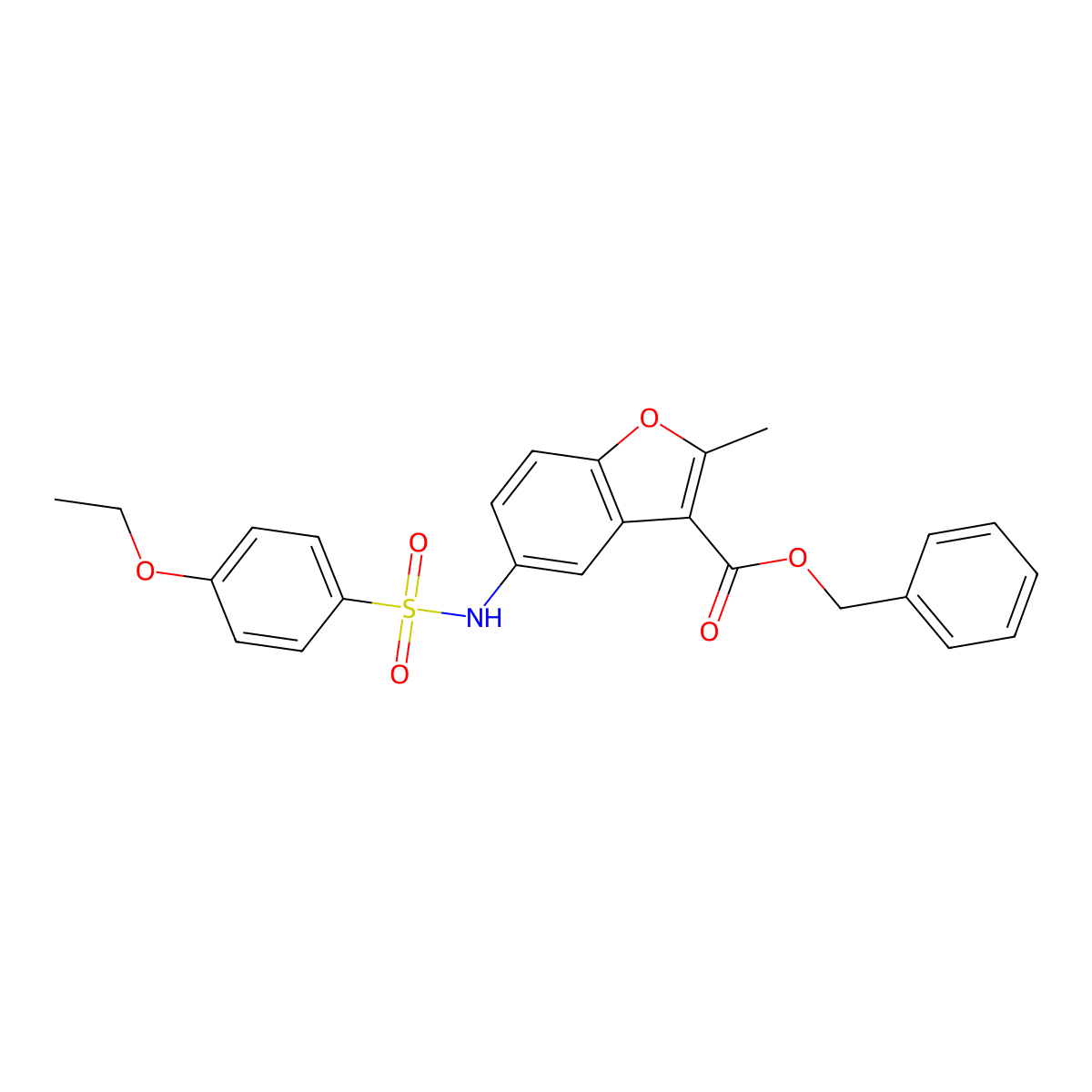 Benzyl 5-(4-ethoxybenzenesulfonamido)-2-methyl-1-benzofuran-3-carboxylate molecular structure, CAS 421580-28-1