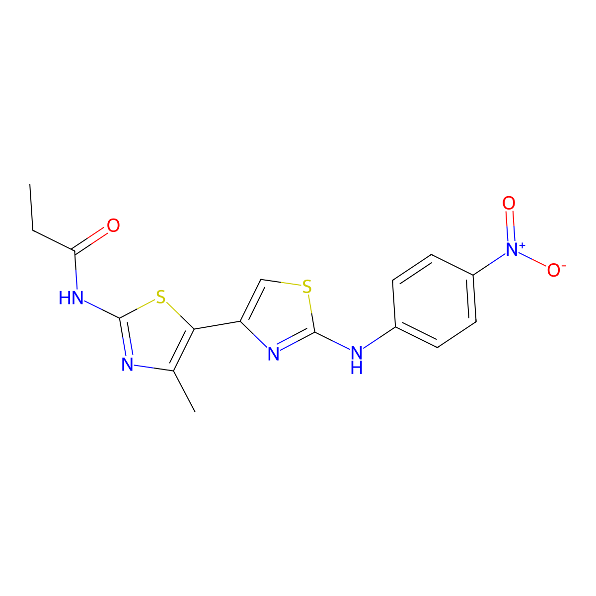 N-[4-methyl-5-[2-(4-nitroanilino)-1,3-thiazol-4-yl]-1,3-thiazol-2-yl]propanamide molecular structure, CAS 421580-59-8