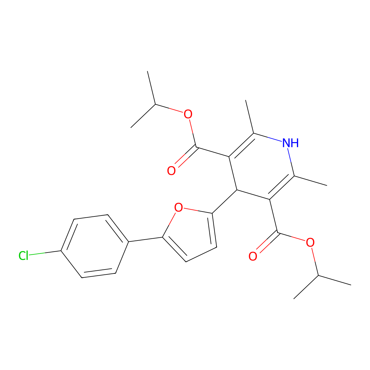 Diisopropyl 4-(5-(4-chlorophenyl)-2-furyl)-2,6-dimethyl-1,4-dihydro-3,5-pyridinedicarboxylate molecular structure, CAS 421580-71-4