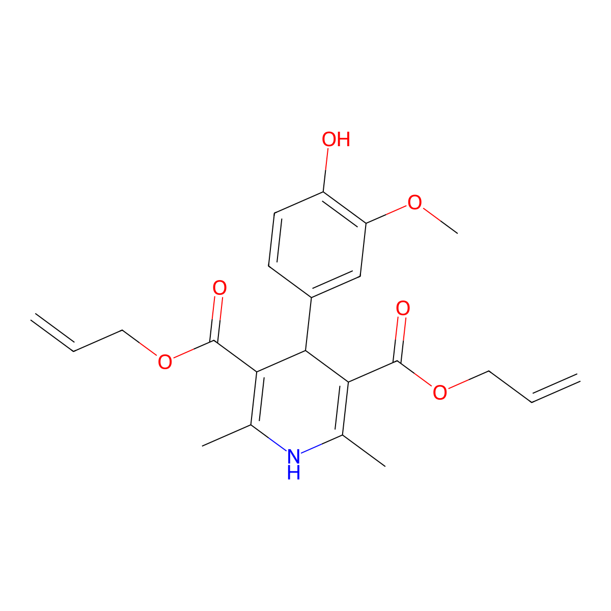 3,5-Bis(prop-2-en-1-yl) 4-(4-hydroxy-3-methoxyphenyl)-2,6-dimethyl-1,4-dihydropyridine-3,5-dicarboxylate molecular structure, CAS 421580-92-9