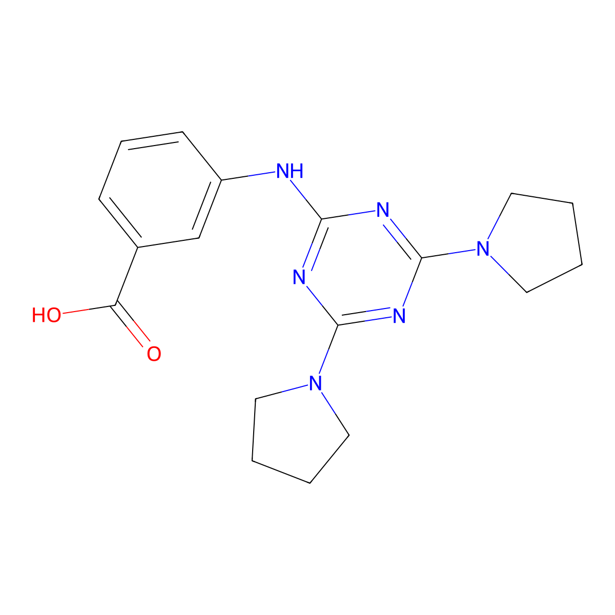 3-[(4,6-Dipyrrolidin-1-yl-1,3,5-triazin-2-yl)amino]benzoic acid molecular structure, CAS 421580-98-5