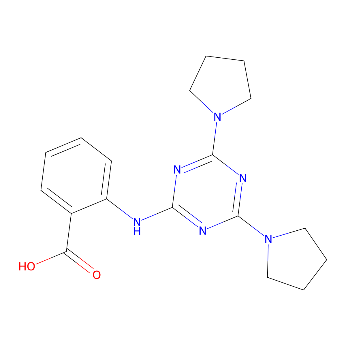 2-[(4,6-Dipyrrolidin-1-yl-1,3,5-triazin-2-yl)amino]benzoic acid molecular structure, CAS 421580-99-6