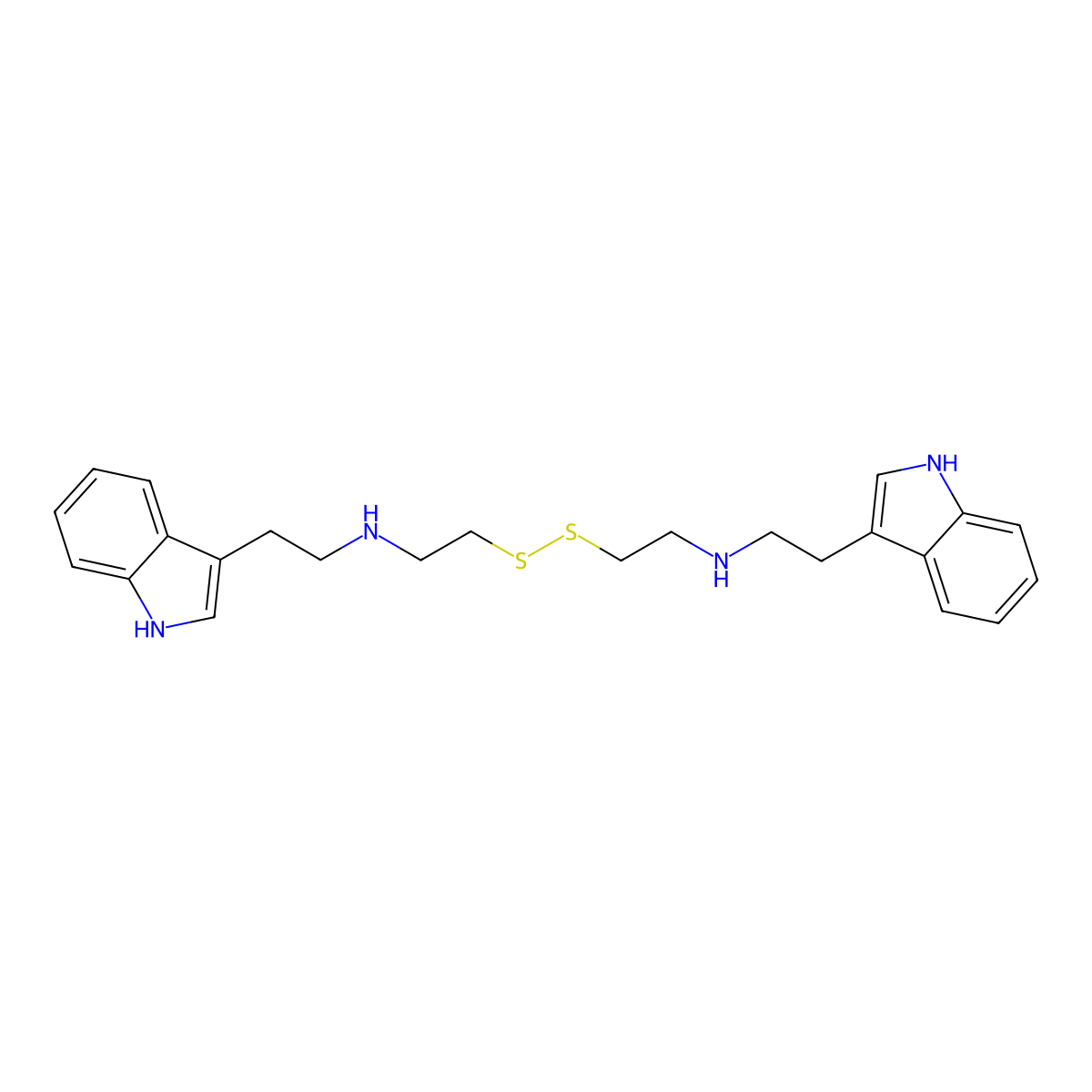 N,N'-(disulfanediyldi(ethane-2,1-diyl))bis(2-(1H-indol-3-yl)ethan-1-amine) molecular structure, CAS 421581-52-4