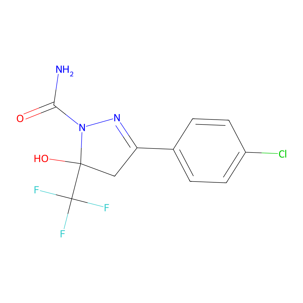 3-(4-chlorophenyl)-5-hydroxy-5-(trifluoromethyl)-4H-pyrazole-1-carboxamide molecular structure, CAS 421581-56-8