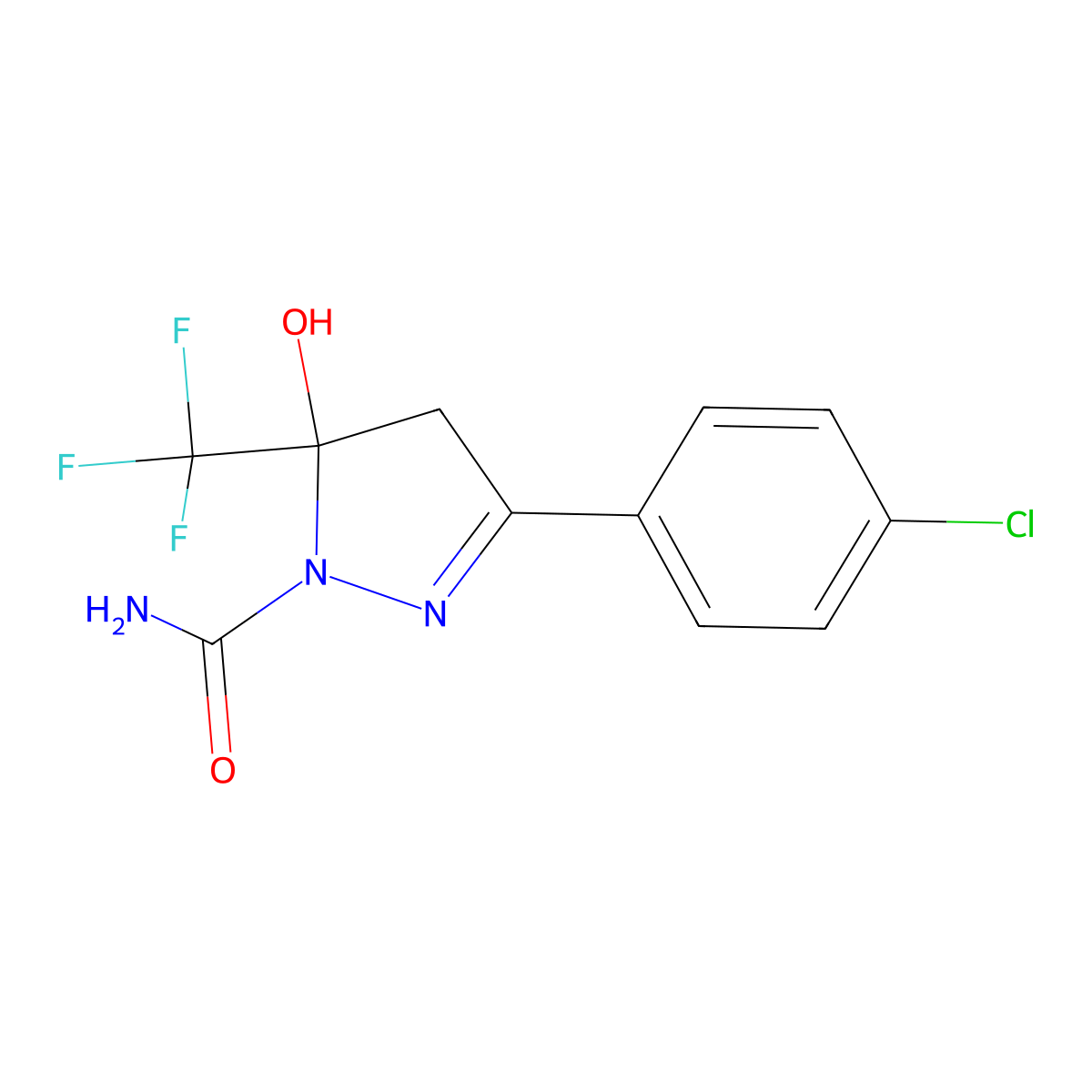 3-(4-chlorophenyl)-5-hydroxy-5-(trifluoromethyl)-4H-pyrazole-1-carboxamide molecular structure, CAS 421581-56-8