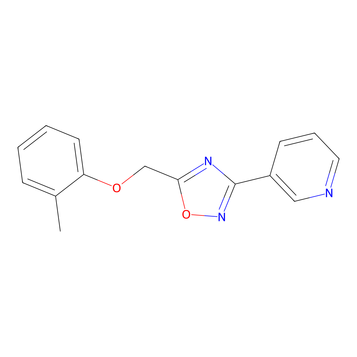 3-{5-[(2-Methylphenoxy)methyl]-1,2,4-oxadiazol-3-yl}pyridine molecular structure, CAS 421581-78-4