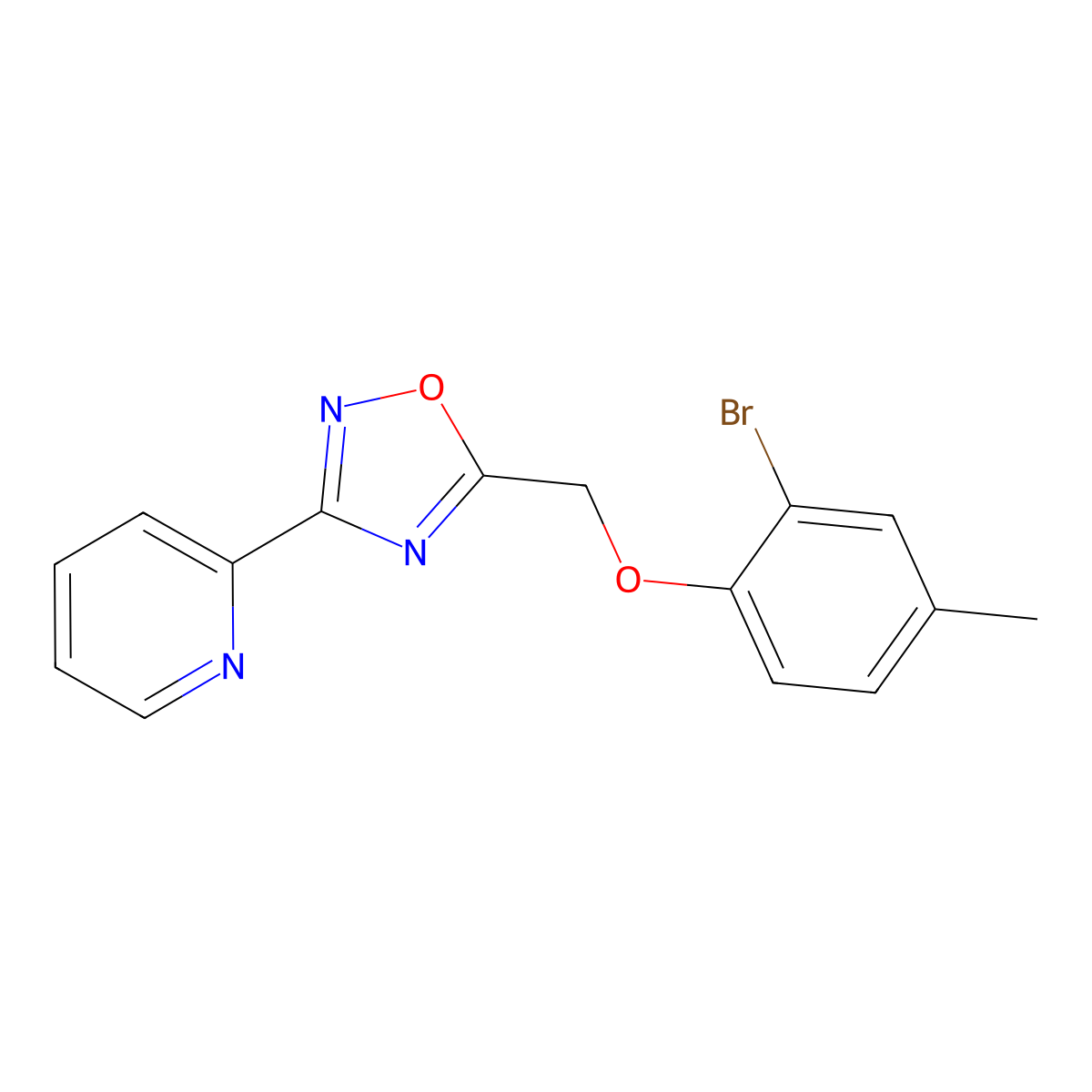 5-[(2-Bromo-4-methylphenoxy)methyl]-3-pyridin-2-yl-1,2,4-oxadiazole molecular structure, CAS 421581-81-9