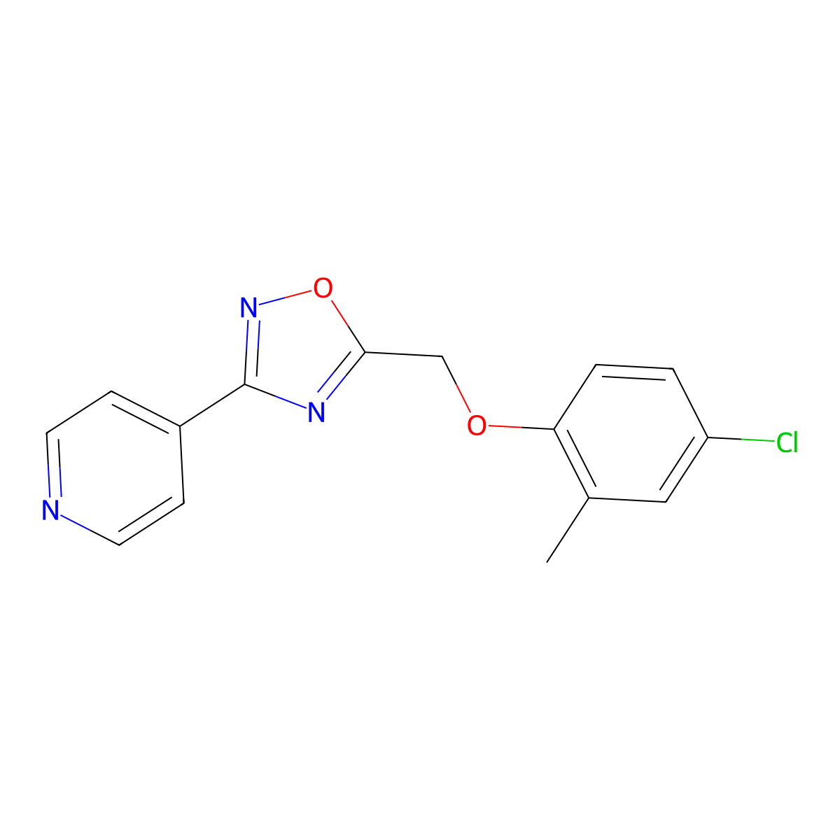 4-{5-[(4-Chloro-2-methylphenoxy)methyl]-1,2,4-oxadiazol-3-yl}pyridine molecular structure, CAS 421581-87-5