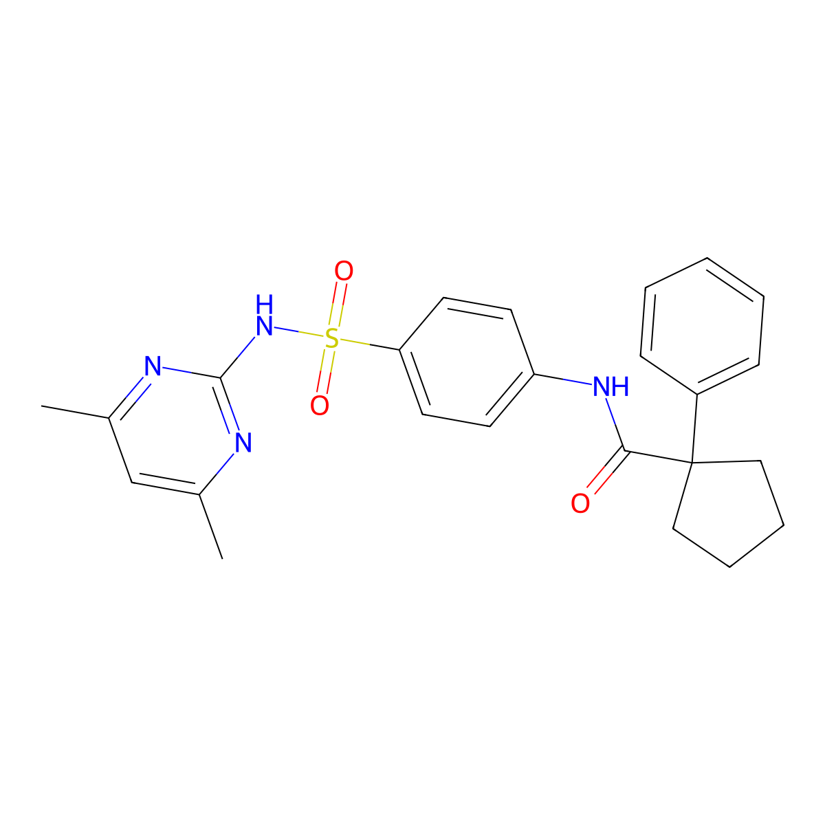 N-(4-{[(4,6-dimethyl-2-pyrimidinyl)amino]sulfonyl}phenyl)-1-phenylcyclopentanecarboxamide molecular structure, CAS 421581-98-8