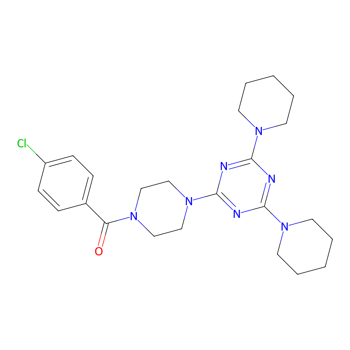 (4-Chlorophenyl)-[4-[4,6-di(piperidin-1-yl)-1,3,5-triazin-2-yl]piperazin-1-yl]methanone molecular structure, CAS 421582-03-8