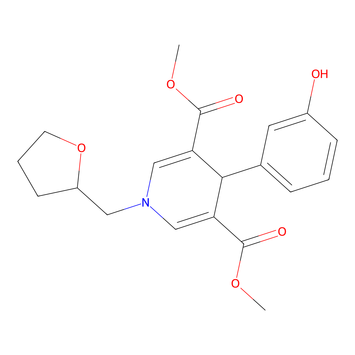 4-(3-hydroxyphenyl)-1-(2-oxolanylmethyl)-4H-pyridine-3,5-dicarboxylic acid dimethyl ester molecular structure, CAS 421582-25-4