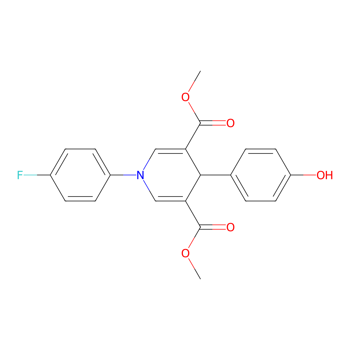 Dimethyl 1-(4-fluorophenyl)-4-(4-hydroxyphenyl)-1,4-dihydropyridine-3,5-dicarboxylate molecular structure, CAS 421582-32-3