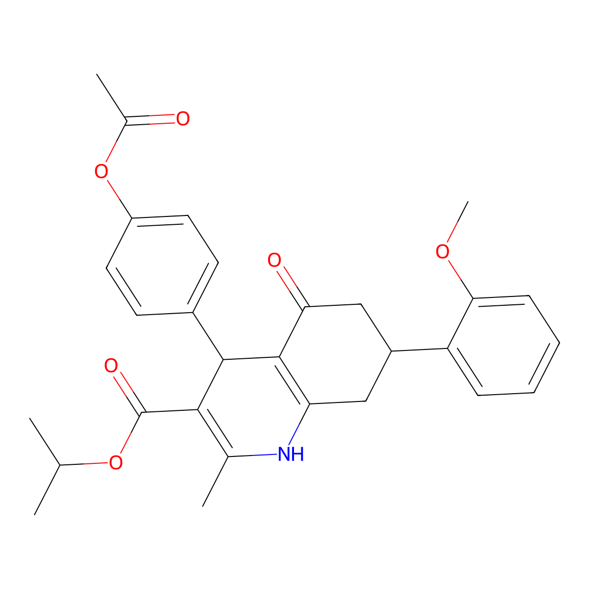 Isopropyl 4-[4-(acetyloxy)phenyl]-7-(2-methoxyphenyl)-2-methyl-5-oxo-1,4,5,6,7,8-hexahydro-3-quinolinecarboxylate molecular structure, CAS 421582-34-5