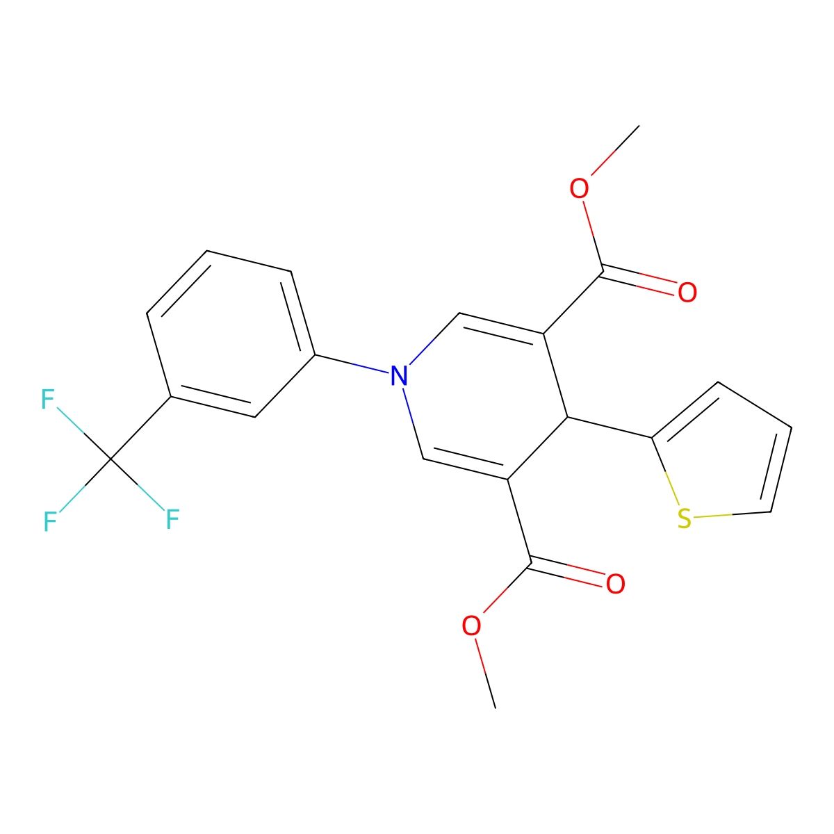Dimethyl 4-(2-thienyl)-1-[3-(trifluoromethyl)phenyl]-1,4-dihydro-3,5-pyridinedicarboxylate molecular structure, CAS 421582-36-7
