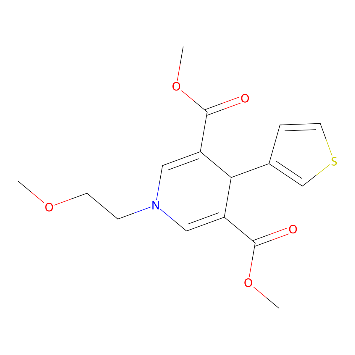 Dimethyl 1-(2-methoxyethyl)-4-(thiophen-3-yl)-1,4-dihydropyridine-3,5-dicarboxylate molecular structure, CAS 421582-48-1