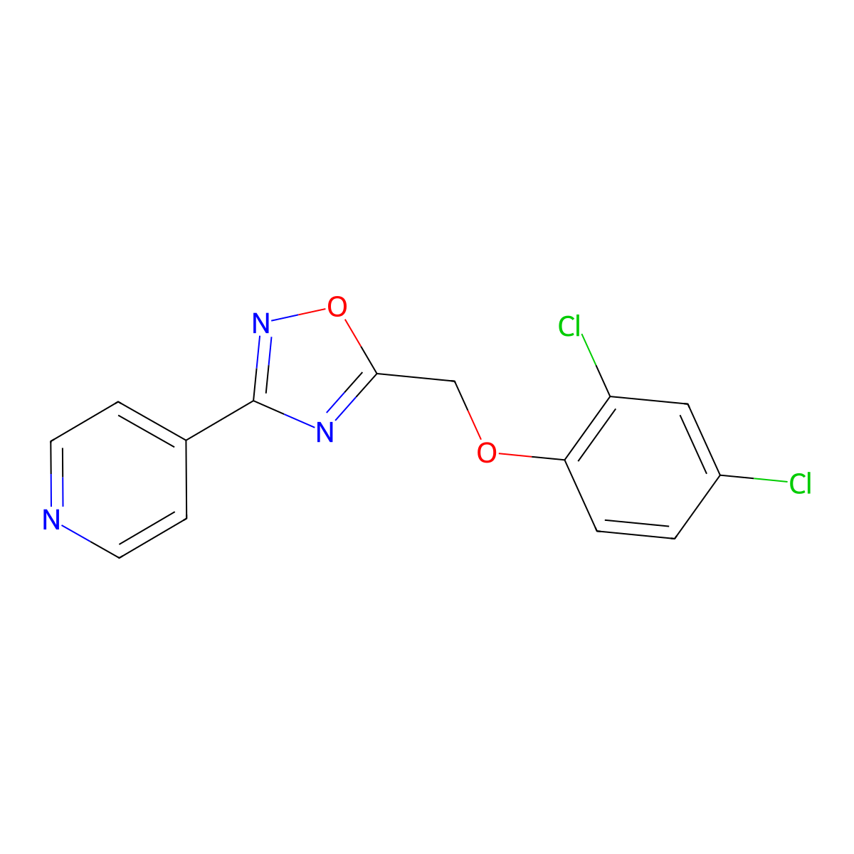 4-{5-[(2,4-Dichlorophenoxy)methyl]-1,2,4-oxadiazol-3-yl}pyridine molecular structure, CAS 421583-92-8