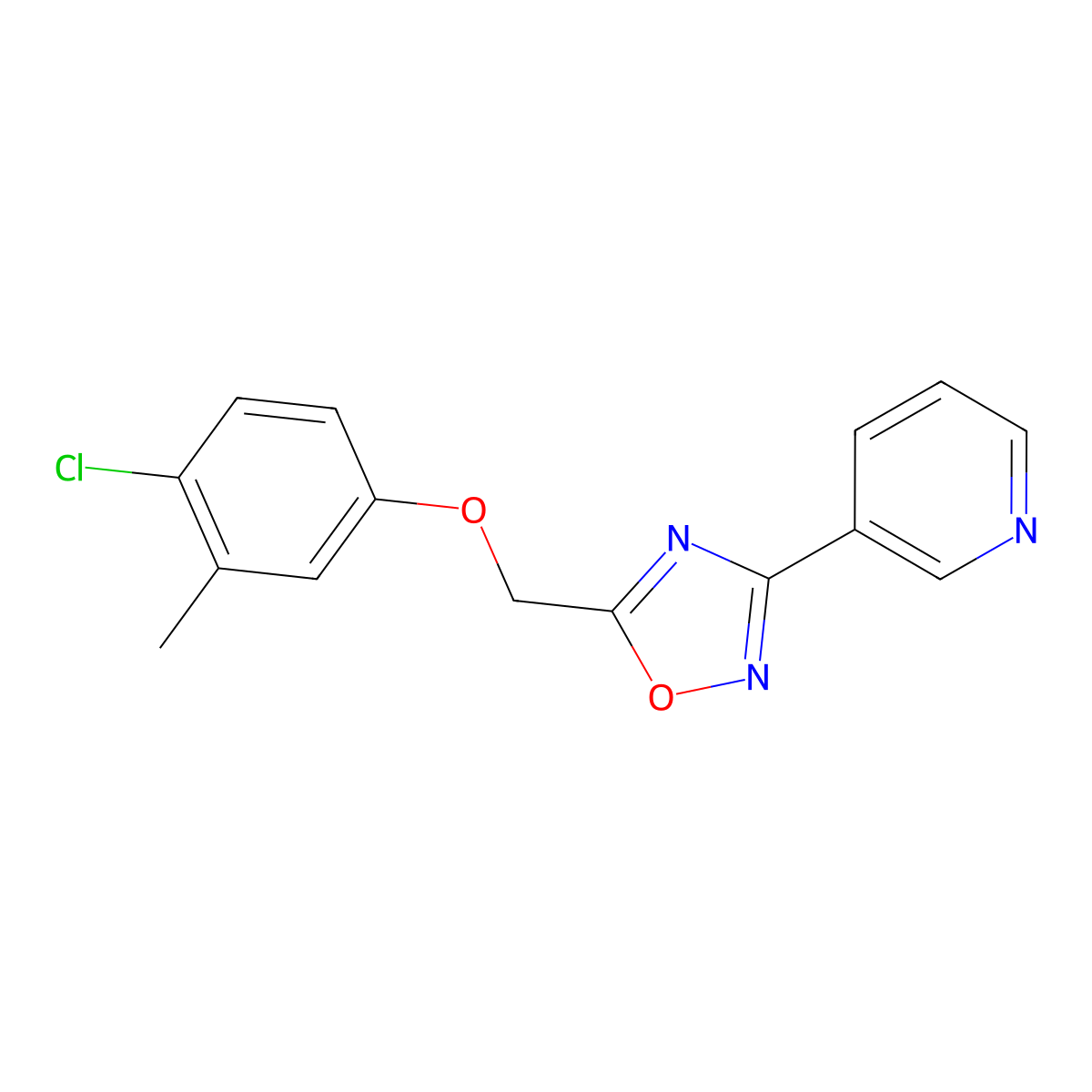 3-{5-[(4-Chloro-3-methylphenoxy)methyl]-1,2,4-oxadiazol-3-yl}pyridine molecular structure, CAS 421584-05-6