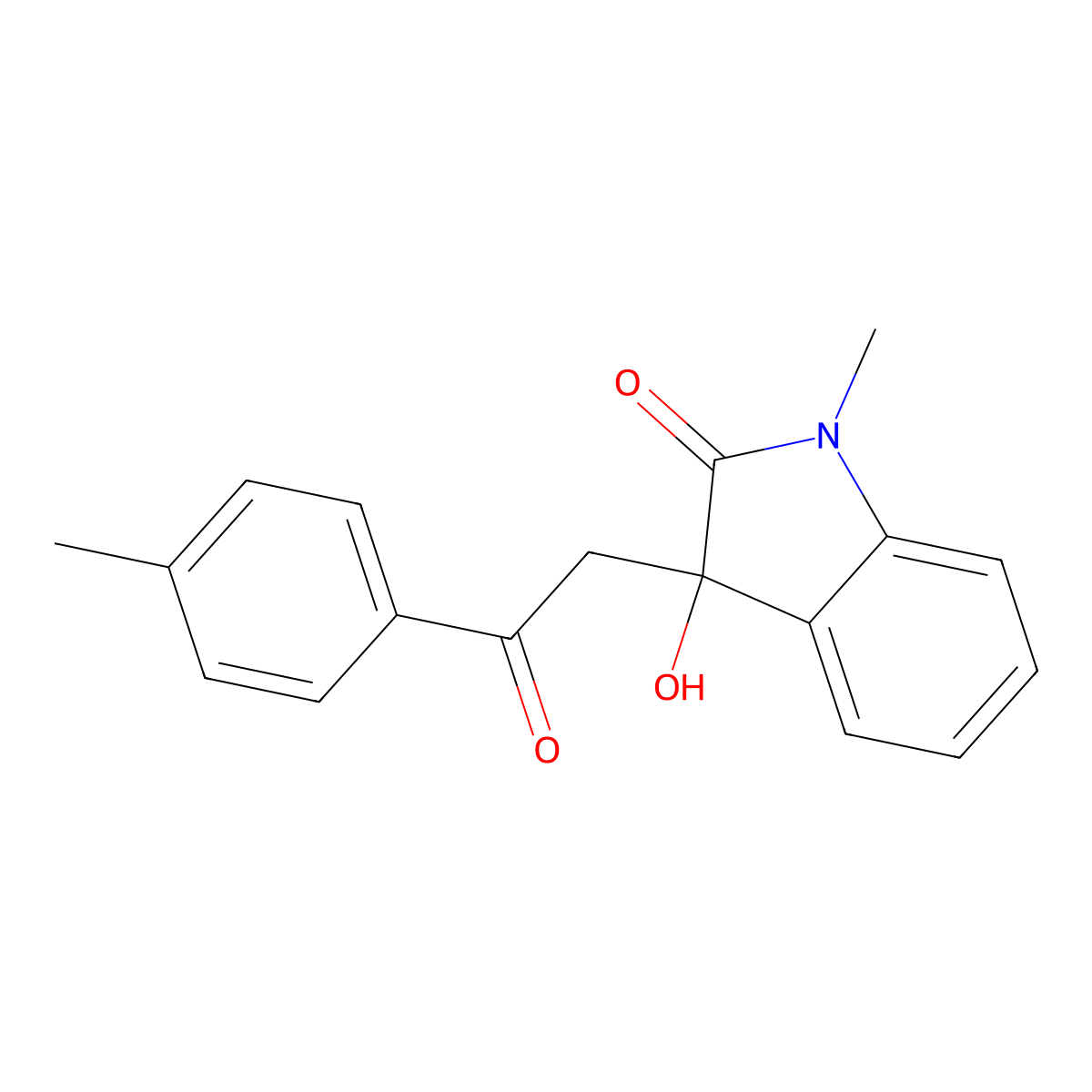 3-Hydroxy-1-methyl-3-[2-(4-methylphenyl)-2-oxoethyl]indol-2-one molecular structure, CAS 421584-27-2