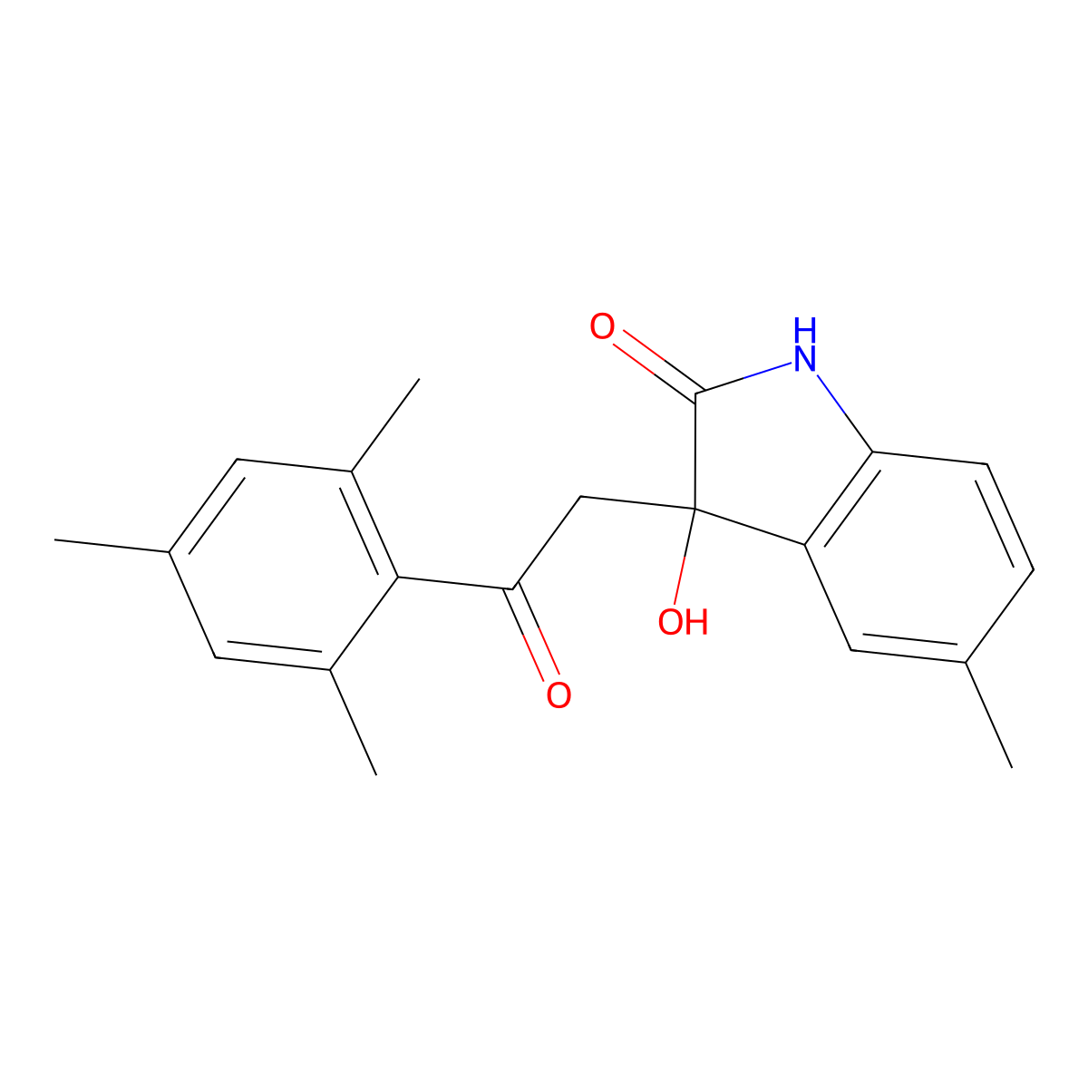 3-hydroxy-3-(2-mesityl-2-oxoethyl)-5-methyl-1,3-dihydro-2H-indol-2-one molecular structure, CAS 421584-39-6
