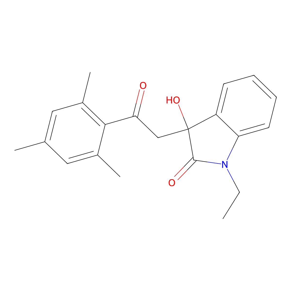 1-ethyl-3-hydroxy-3-(2-mesityl-2-oxoethyl)-1,3-dihydro-2H-indol-2-one molecular structure, CAS 421584-41-0