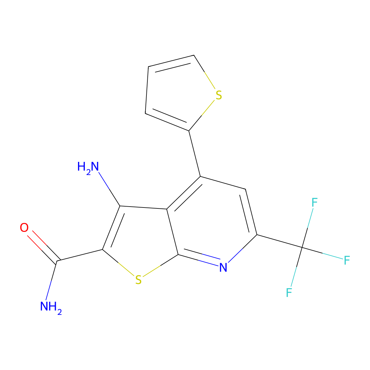 3-Amino-4-(thiophen-2-yl)-6-(trifluoromethyl)thieno[2,3-b]pyridine-2-carboxamide molecular structure, CAS 421584-77-2