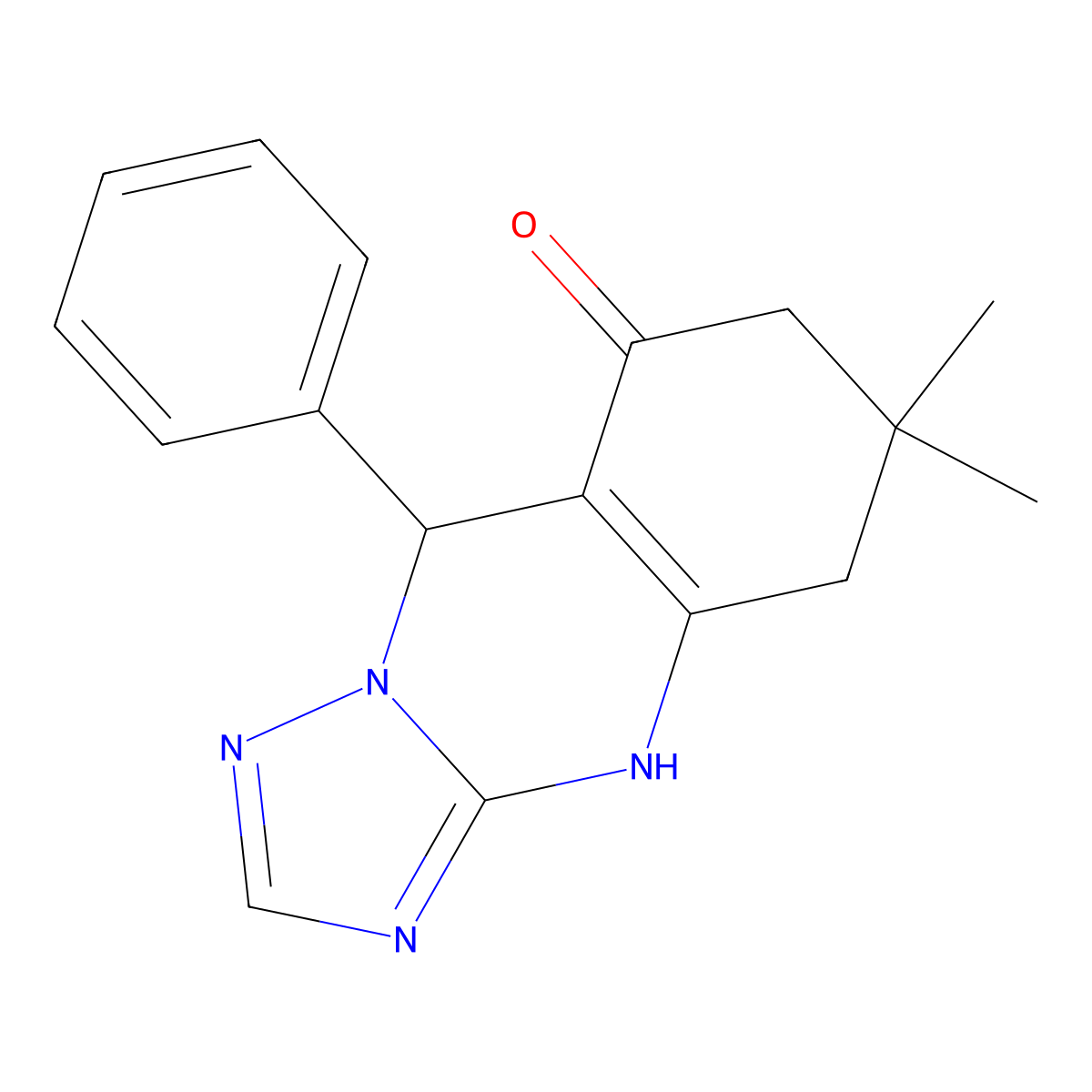 6,6-dimethyl-9-phenyl-5,6,7,9-tetrahydro[1,2,4]triazolo[5,1-b]quinazolin-8(4H)-one molecular structure, CAS 421586-21-2