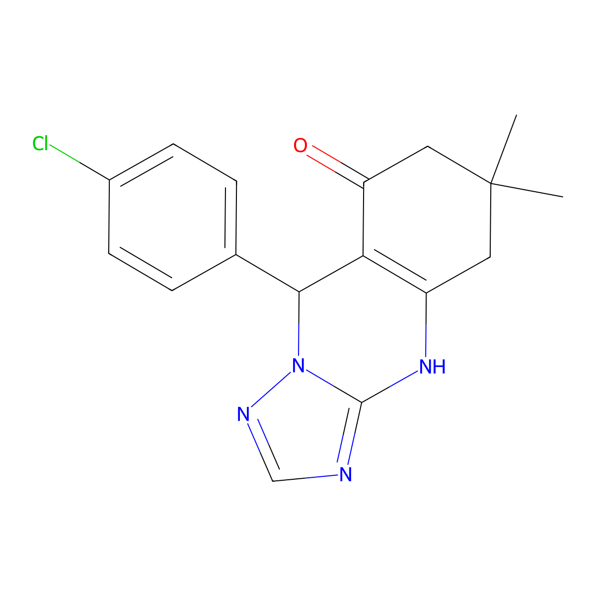 9-(4-chlorophenyl)-6,6-dimethyl-5,6,7,9-tetrahydro-[1,2,4]triazolo[5,1-b]quinazolin-8(4H)-one molecular structure, CAS 421586-22-3