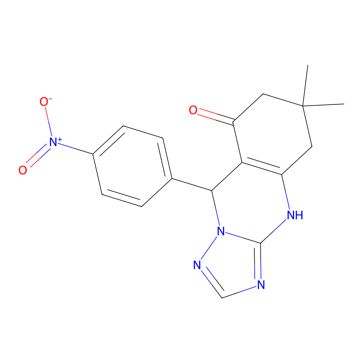 6,6-dimethyl-9-(4-nitrophenyl)-5,6,7,9-tetrahydro[1,2,4]triazolo[5,1-b]quinazolin-8(4H)-one molecular structure, CAS 421586-25-6