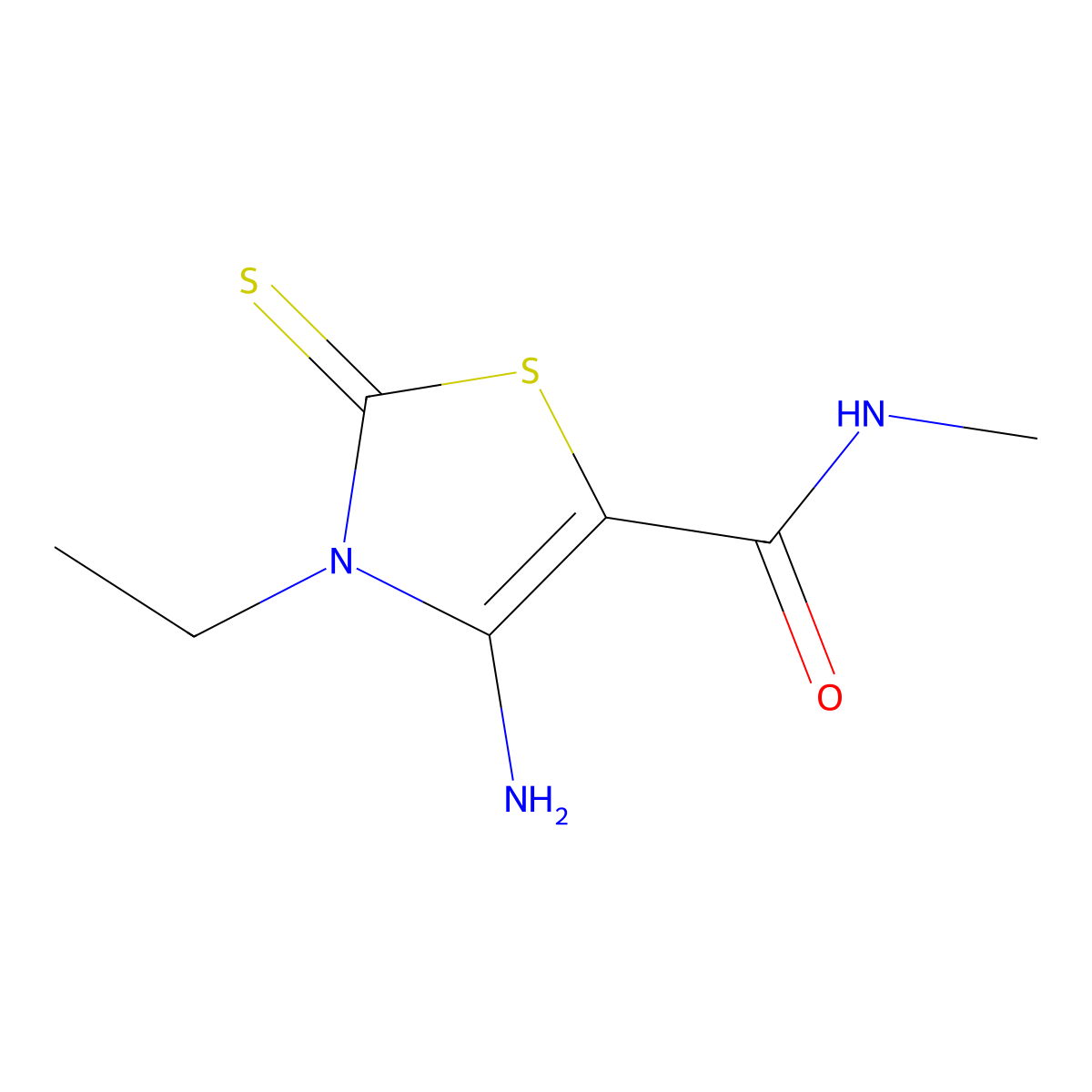 4-Amino-3-ethyl-N-methyl-2-thioxo-2,3-dihydro-1,3-thiazole-5-carboxamide molecular structure, CAS 421586-27-8