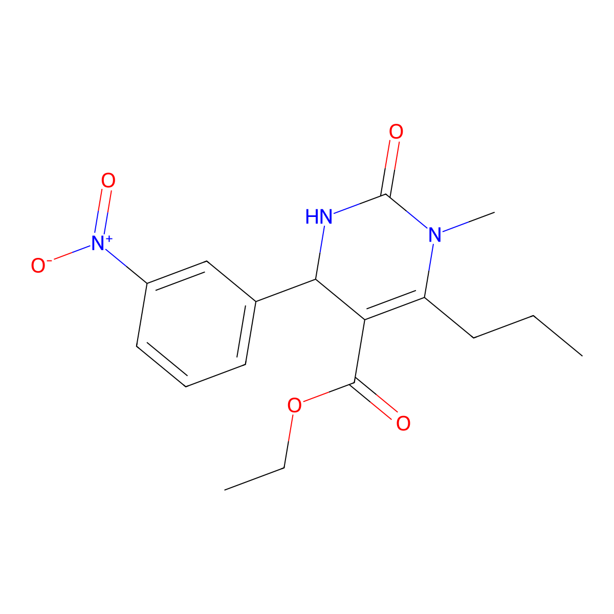 Ethyl 1-methyl-4-(3-nitrophenyl)-2-oxo-6-propyl-1,2,3,4-tetrahydropyrimidine-5-carboxylate molecular structure, CAS 421586-43-8