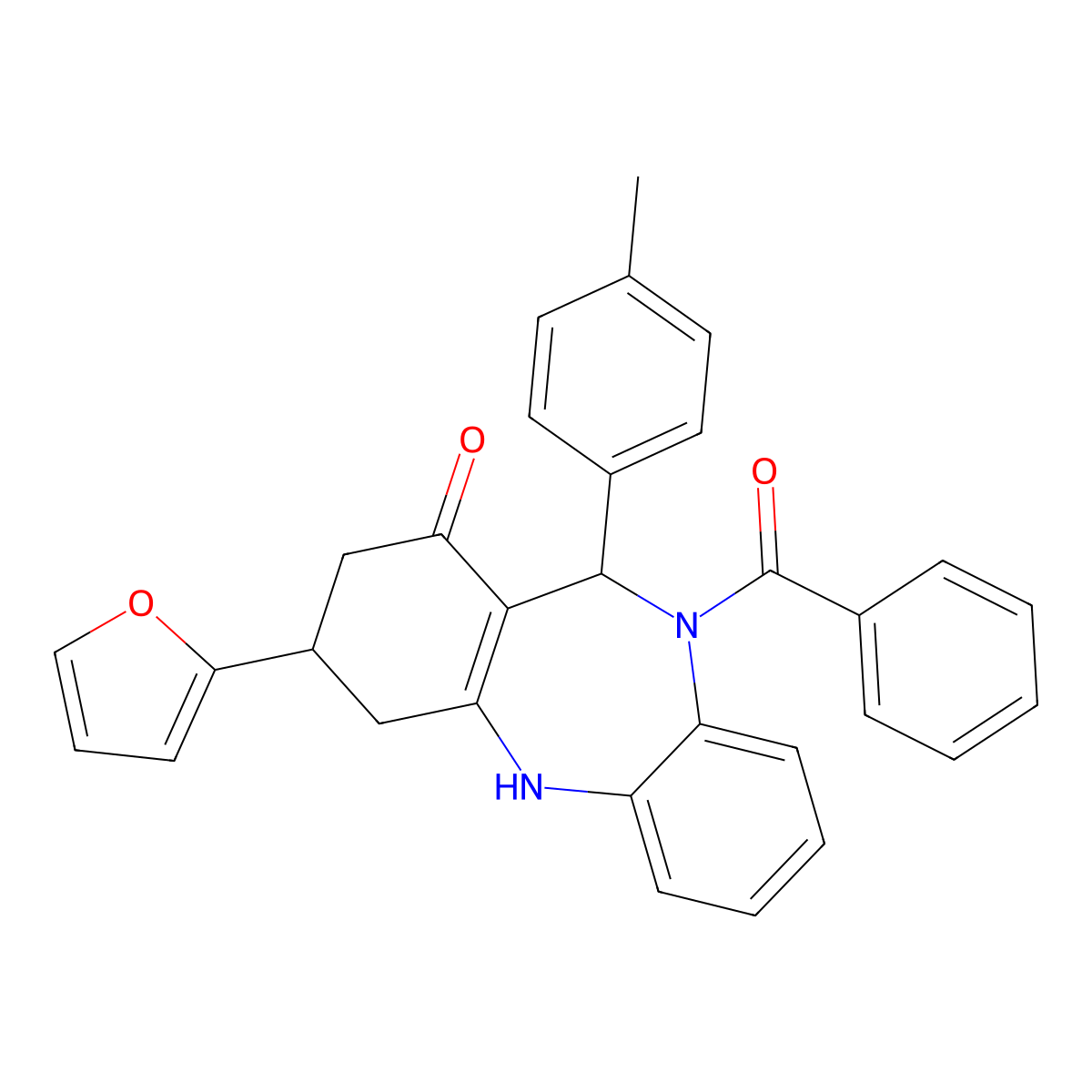 10-benzoyl-3-(2-furyl)-11-(4-methylphenyl)-2,3,4,5,10,11-hexahydro-1H-dibenzo[b,e][1,4]diazepin-1-one molecular structure, CAS 421588-74-1