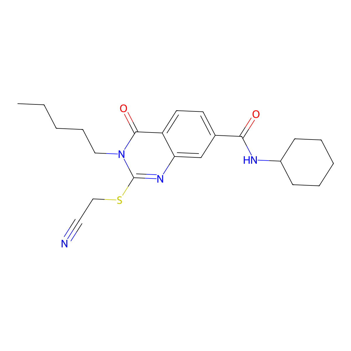 2-(cyanomethylsulfanyl)-N-cyclohexyl-4-oxo-3-pentylquinazoline-7-carboxamide molecular structure, CAS 421589-12-0