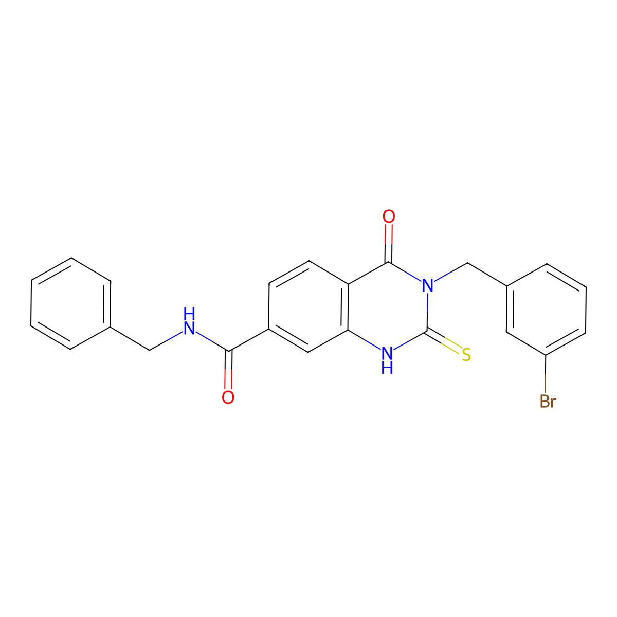 N-benzyl-3-[(3-bromophenyl)methyl]-4-oxo-2-sulfanylidene-1H-quinazoline-7-carboxamide molecular structure, CAS 421589-76-6