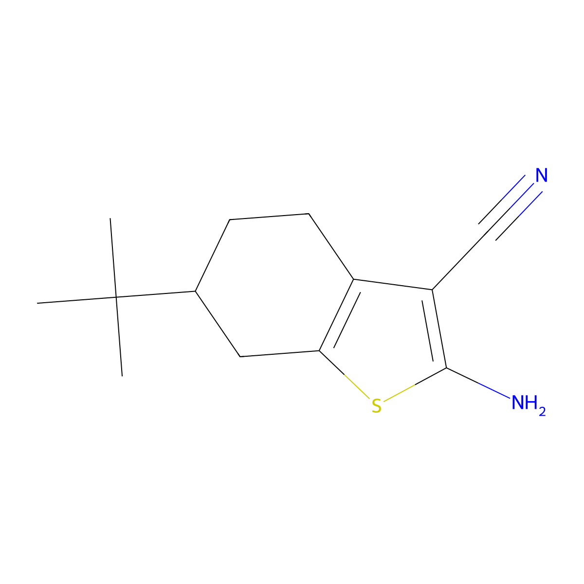 2-Amino-6-tert-butyl-4,5,6,7-tetrahydro-1-benzothiophene-3-carbonitrile molecular structure, CAS 42159-76-2