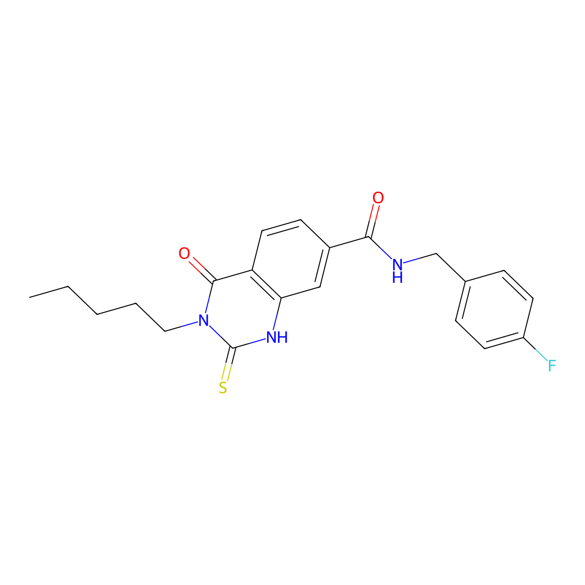 N-(4-fluorobenzyl)-4-oxo-3-pentyl-2-thioxo-1,2,3,4-tetrahydroquinazoline-7-carboxamide molecular structure, CAS 421590-53-6