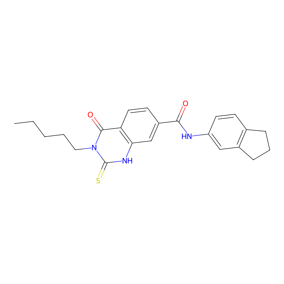 N-(2,3-dihydro-1H-inden-5-yl)-4-oxo-3-pentyl-2-sulfanylidene-1H-quinazoline-7-carboxamide molecular structure, CAS 421590-55-8