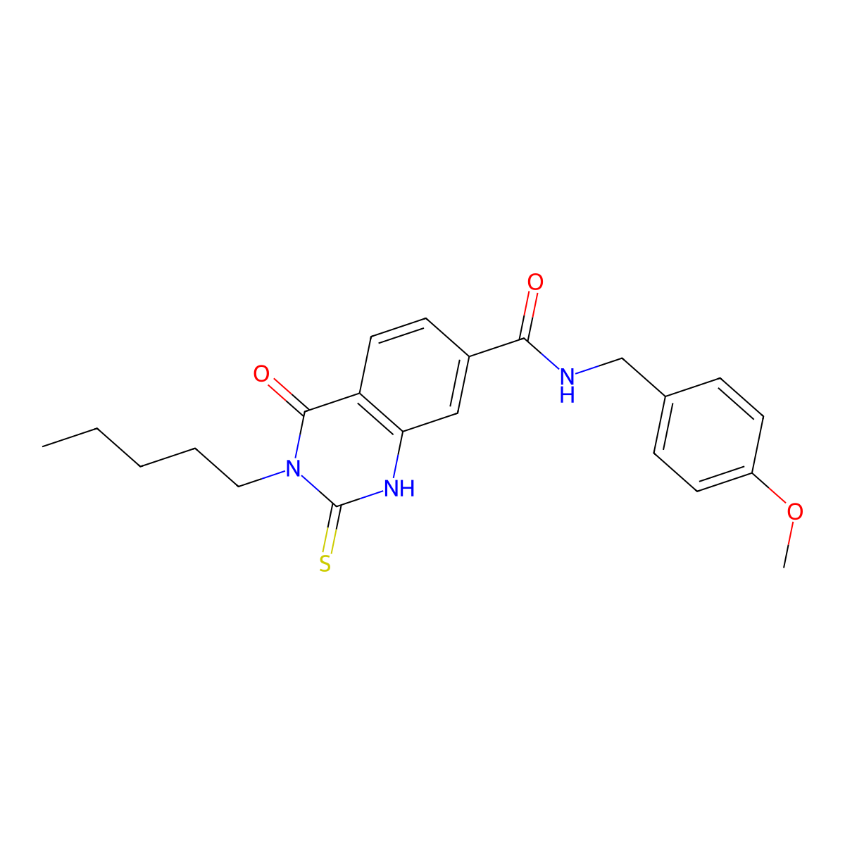 N-[(4-methoxyphenyl)methyl]-4-oxo-3-pentyl-2-sulfanylidene-1H-quinazoline-7-carboxamide molecular structure, CAS 421590-56-9