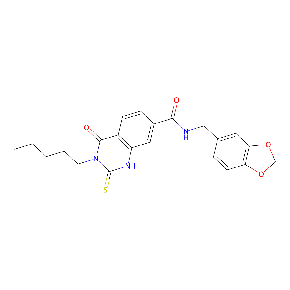 N-(1,3-benzodioxol-5-ylmethyl)-4-oxo-3-pentyl-2-sulfanylidene-1H-quinazoline-7-carboxamide molecular structure, CAS 421590-57-0