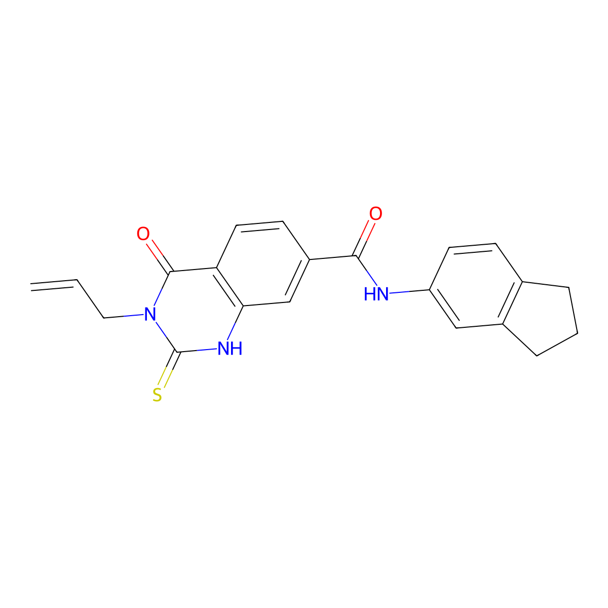 N-(2,3-dihydro-1H-inden-5-yl)-4-oxo-3-prop-2-enyl-2-sulfanylidene-1H-quinazoline-7-carboxamide molecular structure, CAS 421590-83-2